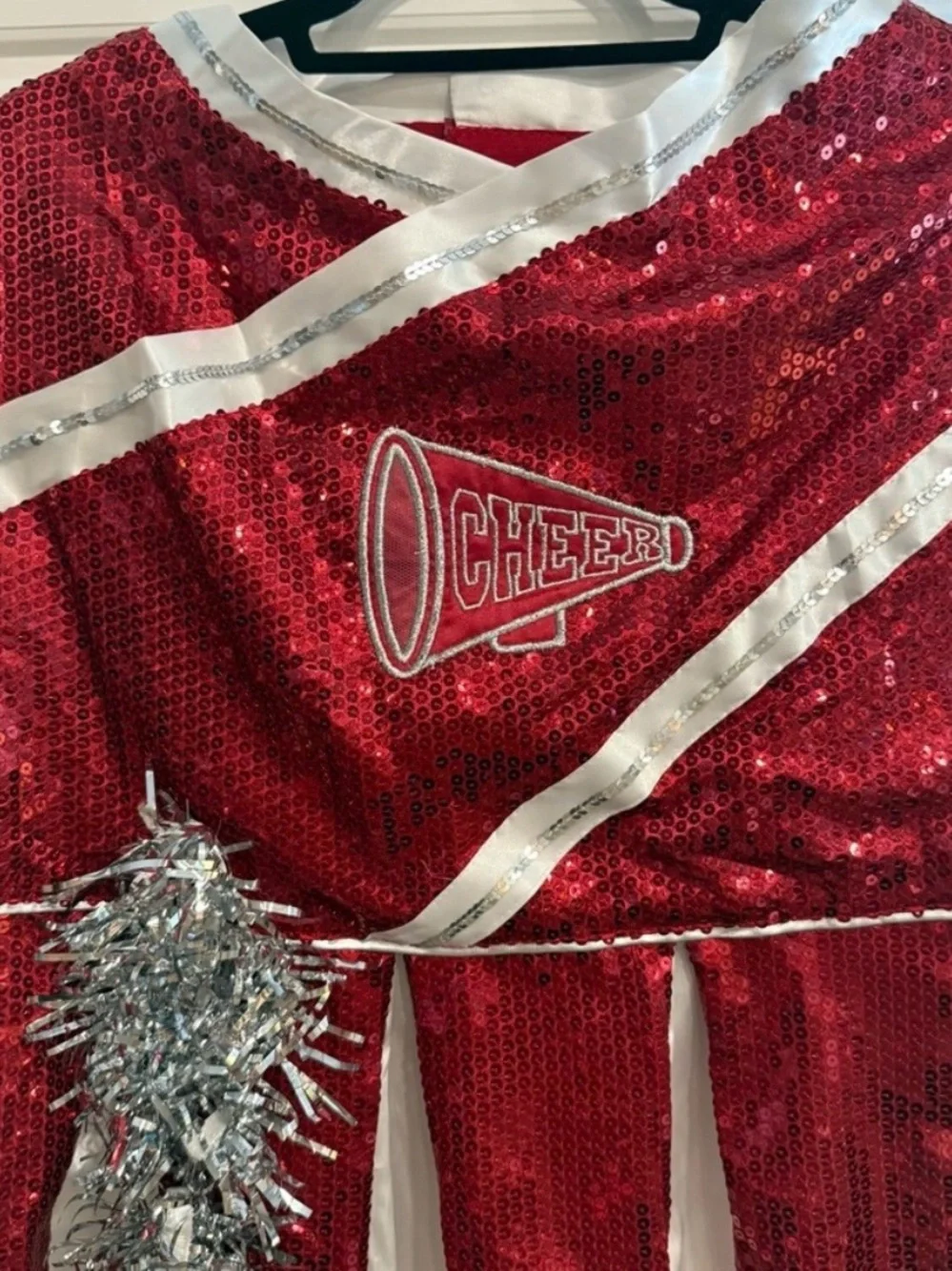 Maggie Waggie Red Sequin Cheerleader Dog Costume XXL with Pom Poms NWT